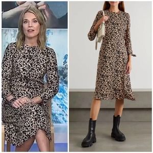 NEW Reformation Port Midi Dress Blitz Animal Print Brown Black Size 12